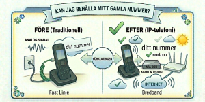 Infografik som visar att du kan behålla samma telefonnummer när du byter till IP-telefoni.