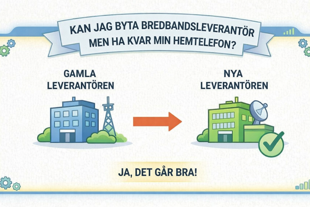 Infografik som visar att du kan byta internetleverantör men fortfarande ha kvar din hemtelefon.