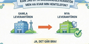 Infografik som visar att du kan byta internetleverantör men fortfarande ha kvar din hemtelefon.