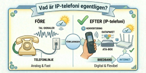 Infografik som visar hur IP-telefoni fungerar för din hemtelefon.