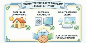 Infografik som visar att fiber, kabel-TV och mobilt bredband fungerar för IP-telefoni.