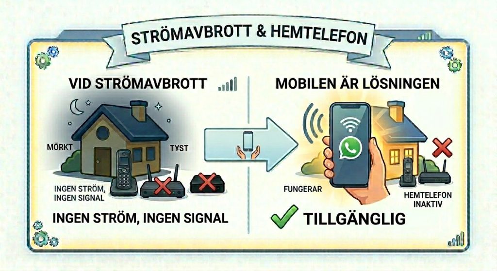 Infografik som visar att din mobiltelefon blir din trygghet vid strömavbrott.